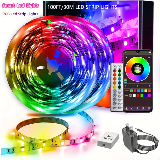 "100ft LED Strip Lights for Bedroom - 2 Rolls of 50ft - Smart Rope Strip Lights with Remote - RGB Color Changing - Music Sync - App Control - for Bedroom, Living Room, Home Christmas Party Decoration"