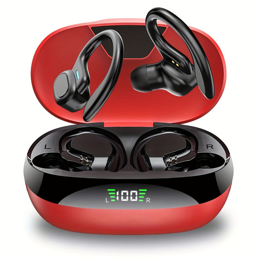 Optimize product title: True Wireless Earbuds with Noise Cancelling Mic, Sport Earhook Headset, LED Display Charging Case, In-Ear Headphones